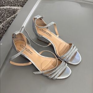 Michele Silver Heels with Rhinestone Embellishments